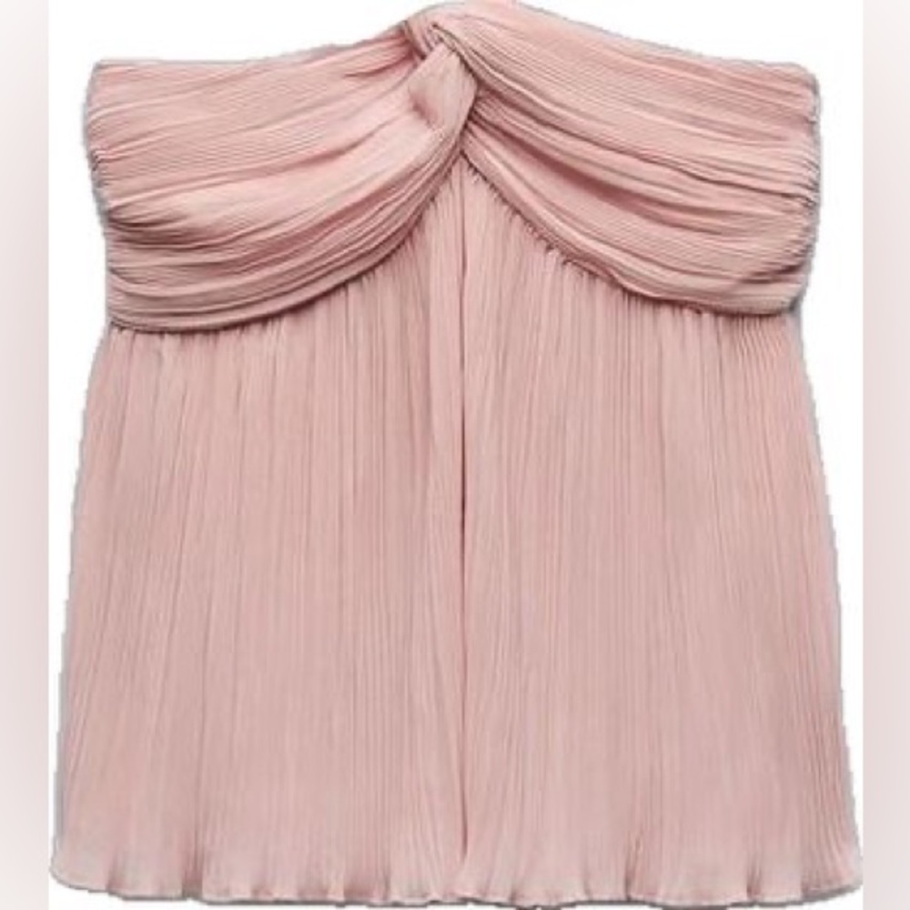Zara Soft Pink pleated strapless bandeau top XS light pink
